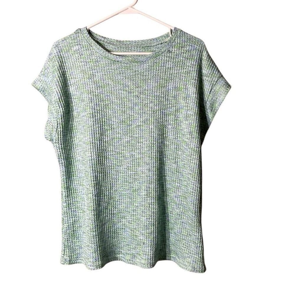 Shein Womens Waffle Knit Short Sleeve Tee Green Blue Size XL NWOT
